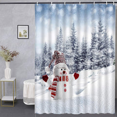 Winter Snowman Shower Curtain with Hooks