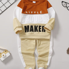 Baby Boys Casual Colorblock Letter Round Neck Sweatshirt Pant Set