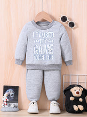 Baby Letter Print Casual Outfit Long Sleeve Sweatshirt Trousers Set