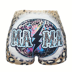 Leopard MAMA Print Skinny Shorts Casual Shorts