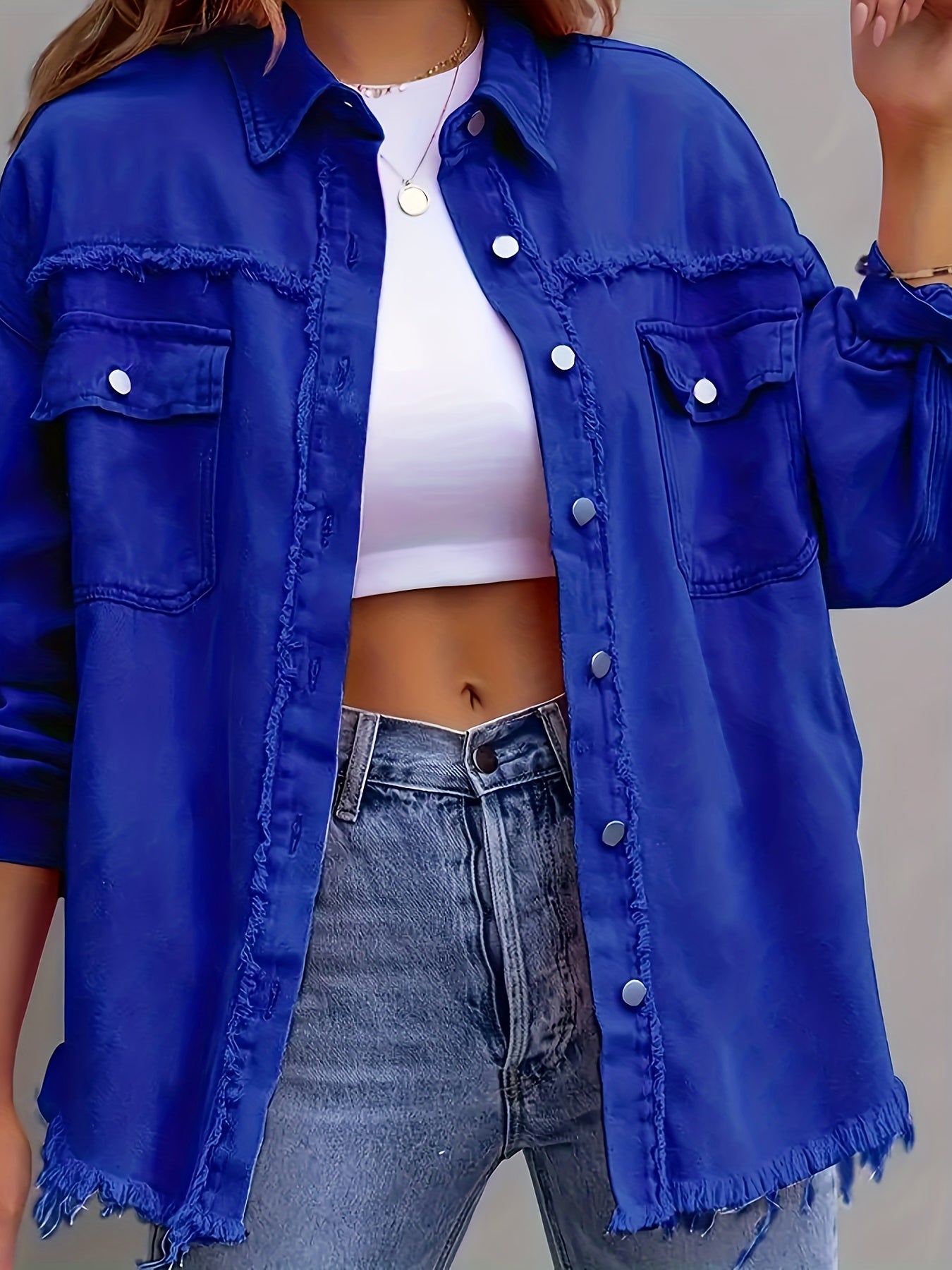 Women's Plus Size Ripped Denim Jacket