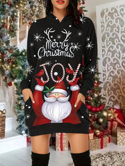 Christmas Casual Dress Women's Long Sleeve Hooded Dress With Pockets
