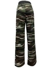 Camo Print Wide Leg Pants Drawstring Waist