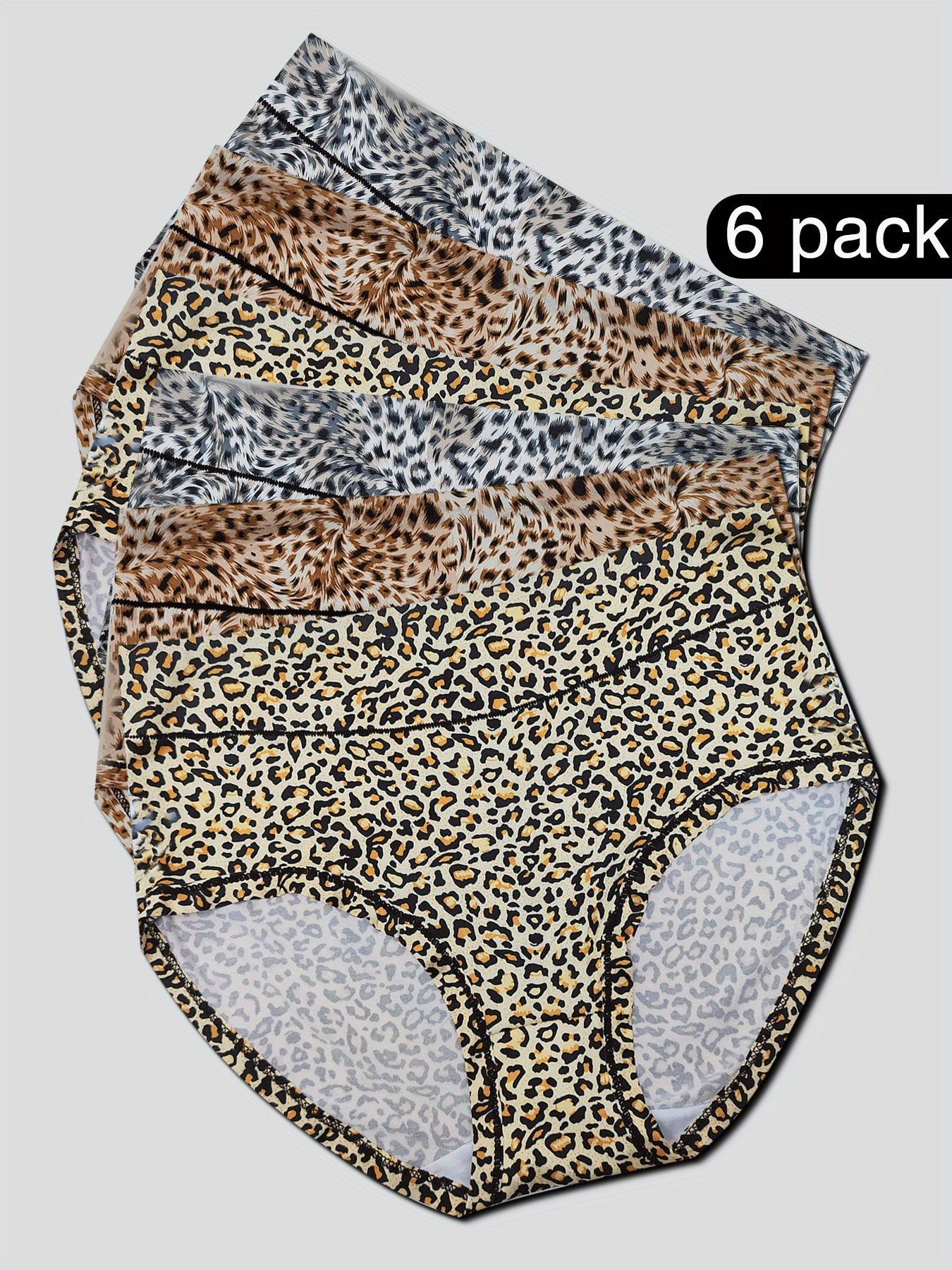 6-Pack Plus Size Sexy Panties Set Women's Plus Size Leopard Print Briefs