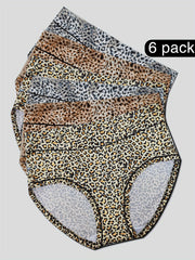 6-Pack Plus Size Sexy Panties Set Women's Plus Size Leopard Print Briefs