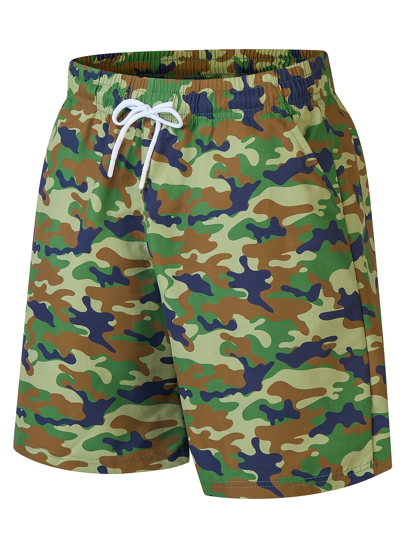 Men's Camo Beach Shorts Quick Dry Drawstring Loose Shorts