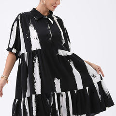 Casual Dress Women's Plus Brush Print Polo Neck Smock Dress