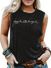 Letter Print Crew Neck Tank Top for Summer