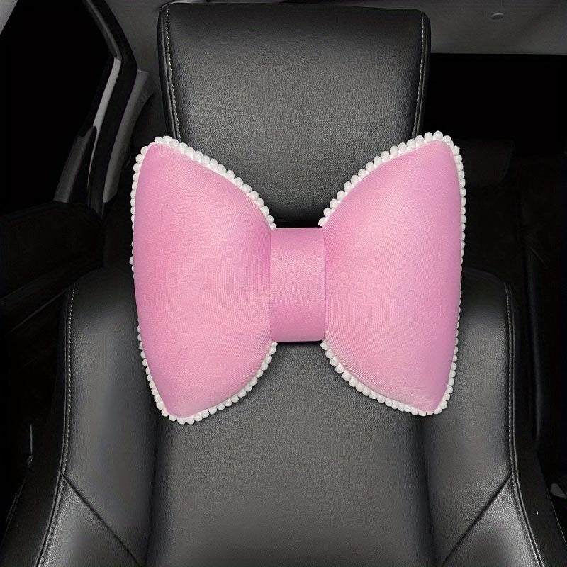 Car Headrest Neck Support Pillow Ice Silk Mesh Breathable Bow Waist Car Support