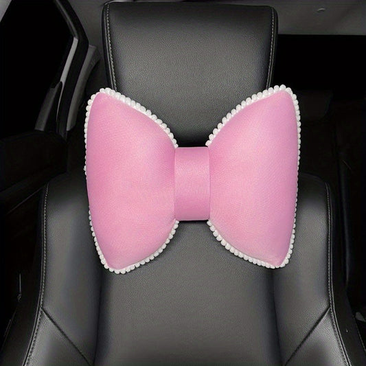 Car Headrest Neck Support Pillow Ice Silk Mesh Breathable Bow Waist Car Support