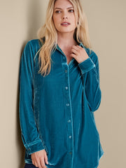 Velvet Long Sleeve Button Up Plus Size Blouse
