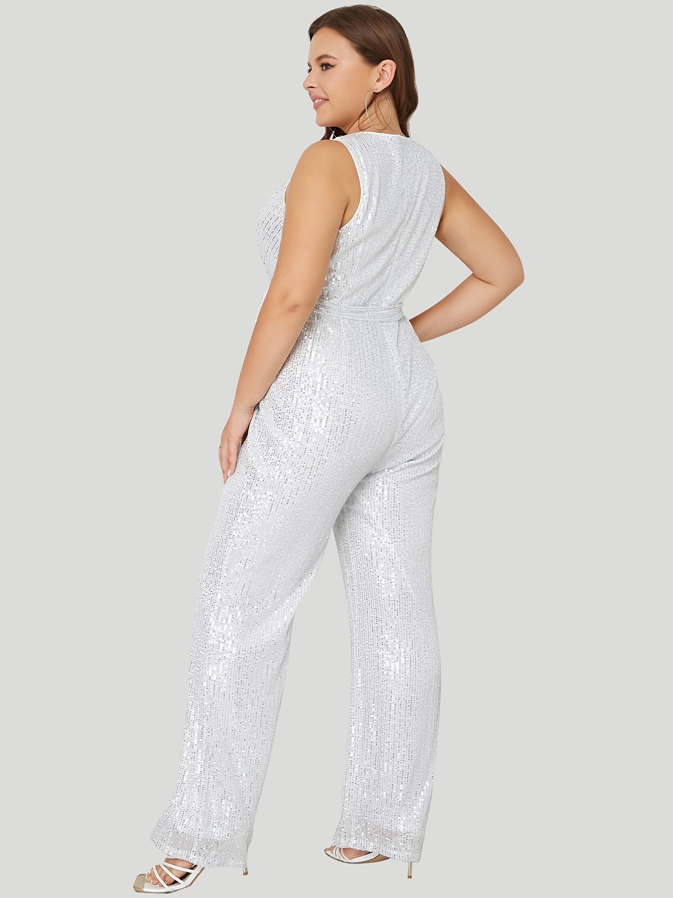Sequin Wide Leg Tank Jumpsuit with Belt