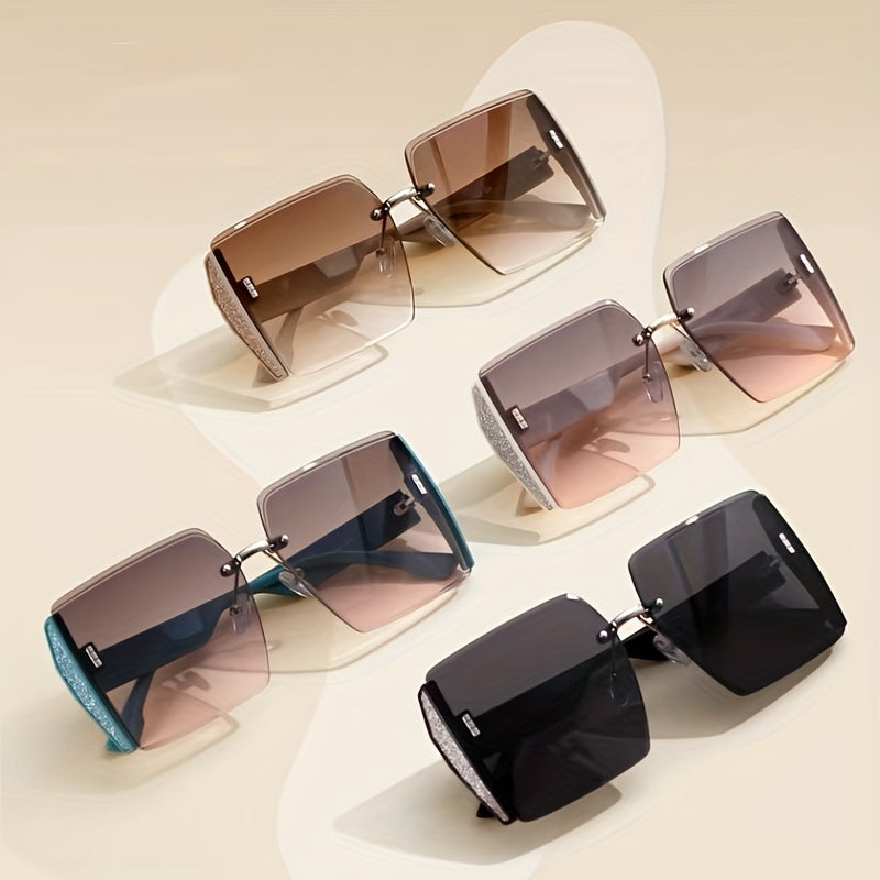 Oversized Square Sunglasses Gradient Lens Rhinestone Decor UV400