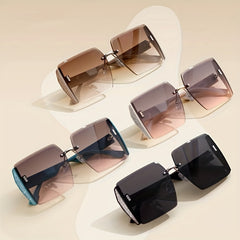 Oversized Square Sunglasses Gradient Lens Rhinestone Decor UV400