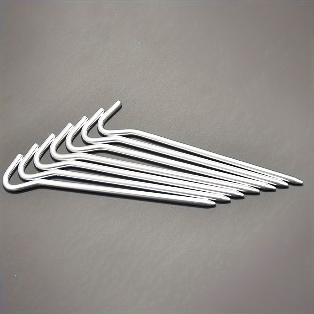 10pcs Aluminum Tent Pegs w/ 2m Rope, Storage Bag - Camp Garden Stake