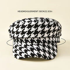 Women's Houndstooth Newsboy Cap Military Style Hat