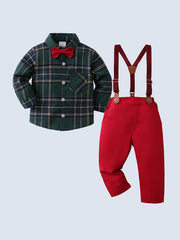 2pcs Baby Boys Gentleman Suit Blazer with Bow Bib Pants