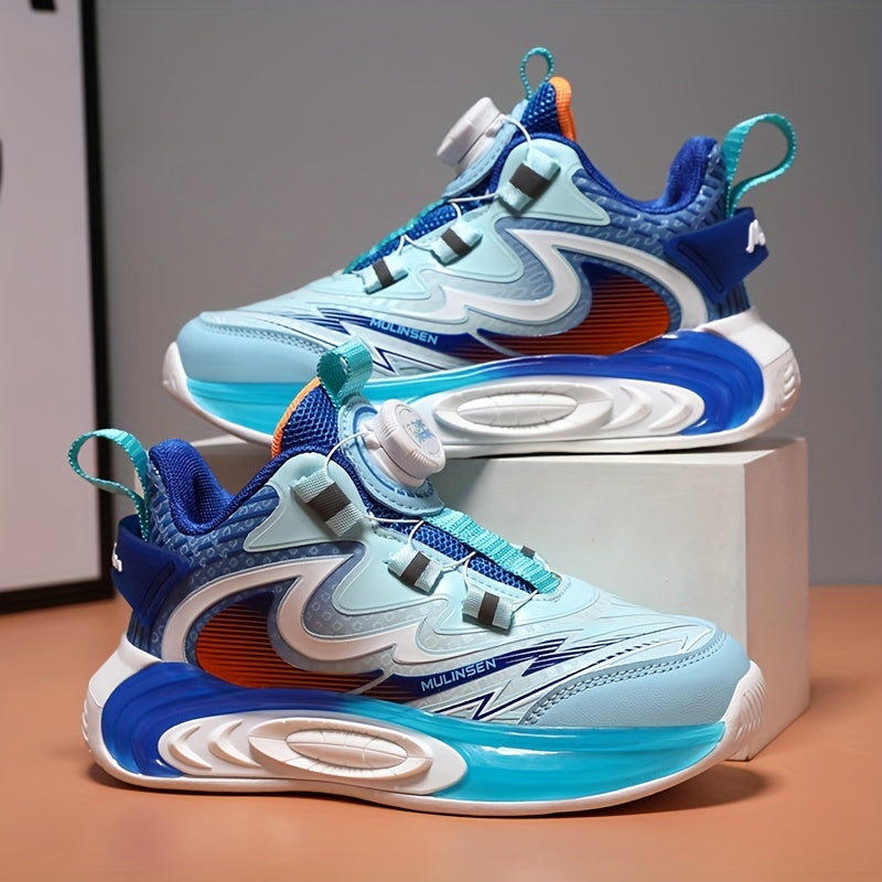 Boy's Rotating Buckle Basketball Shoes Non Slip Sneakers