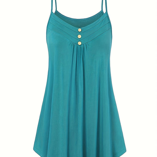 Ribbed Button Round Neck Cami Top