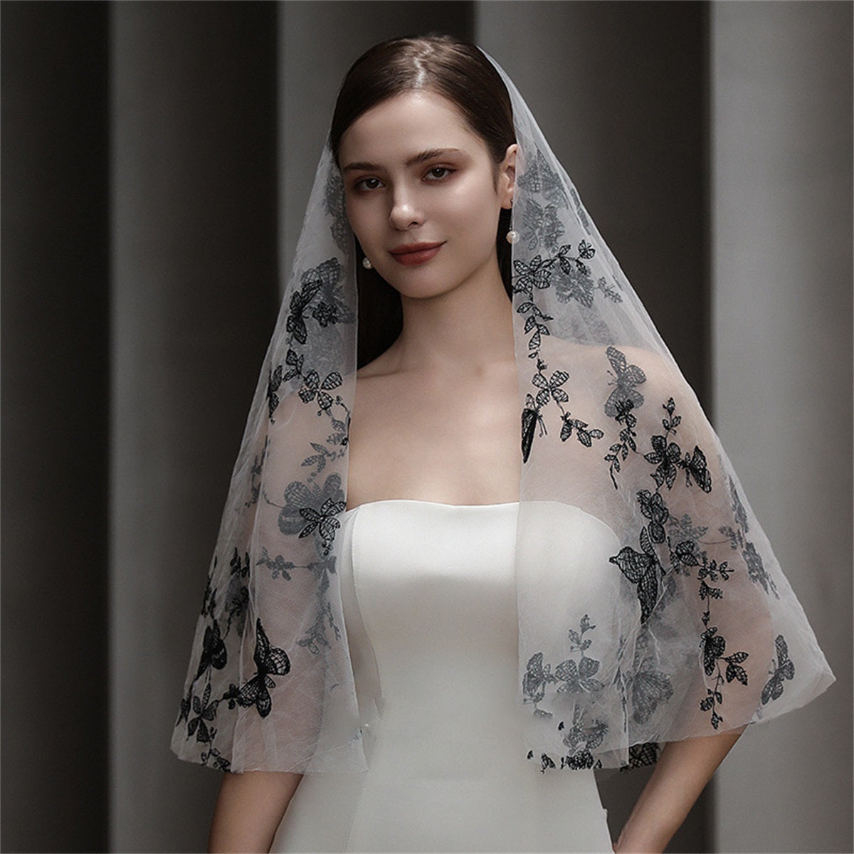 Gothic Butterfly Bridal Veil Floral Tulle Wedding Hair Accessory