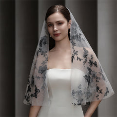 Gothic Butterfly Bridal Veil Floral Tulle Wedding Hair Accessory