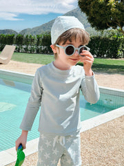 2 Pcs Star Pattern Swimsuit Boys Long Sleeve Top & Swim Trunks Set