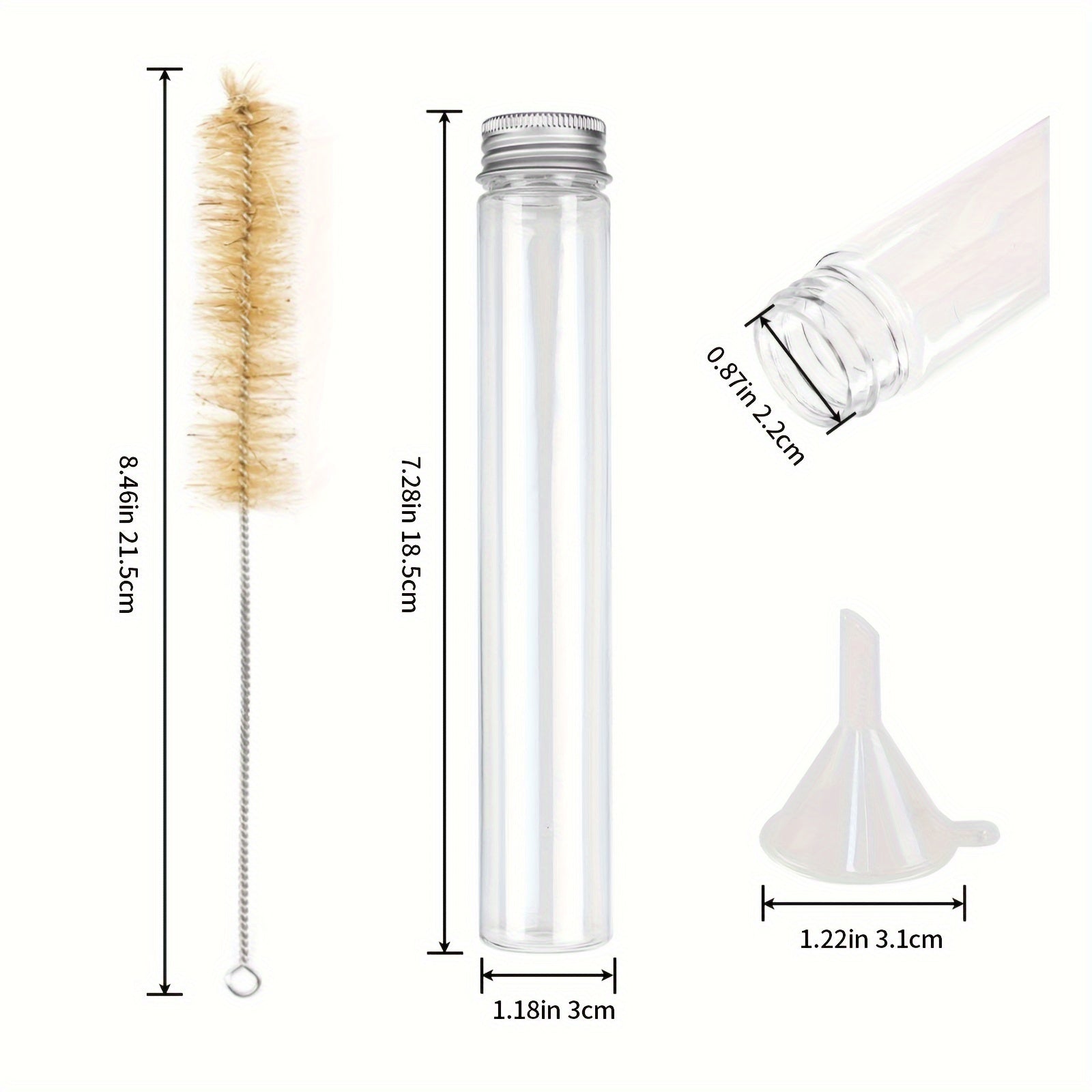 18pcs 115ml Transparent Plastic Test Tubes With Screw Caps and Funnels