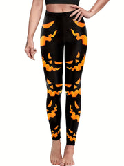 Halloween Sports Leggings Women's Plus Pumpkin Print Elastic Waist