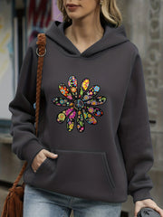 Floral Print Kangaroo Pocket Hoodie Long Sleeve Sweatshirt