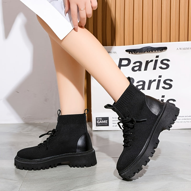Women's Chunky Sole Knitted Ankle Boots