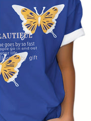 Kids Casual Butterfly Graphic T-shirt Short Sleeve Summer Sports