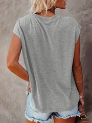Floral Print Cap Sleeve Top Summer Crew Neck Casual Top