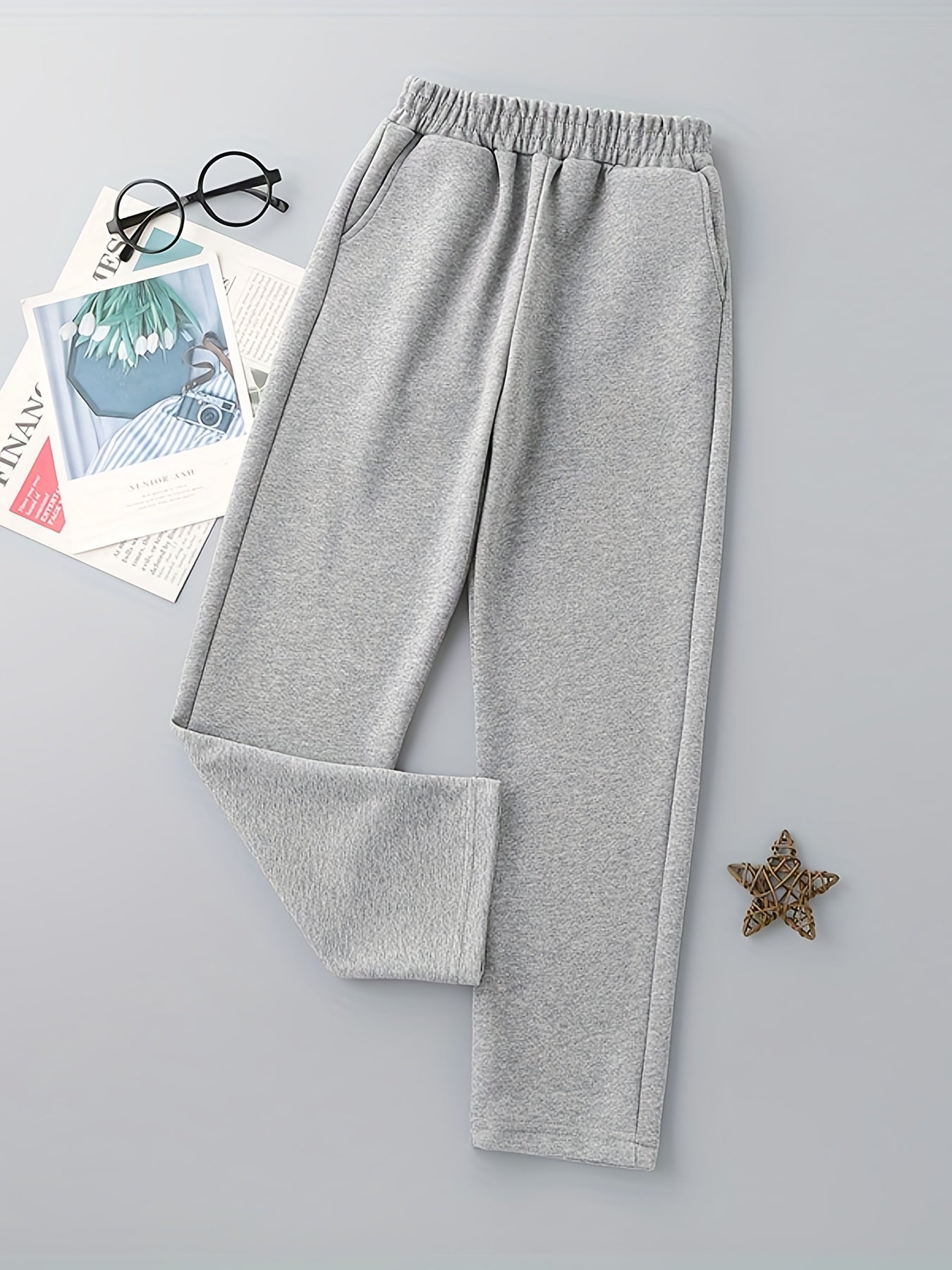 Girls Striped Print High Waist Sweatpants With Pockets