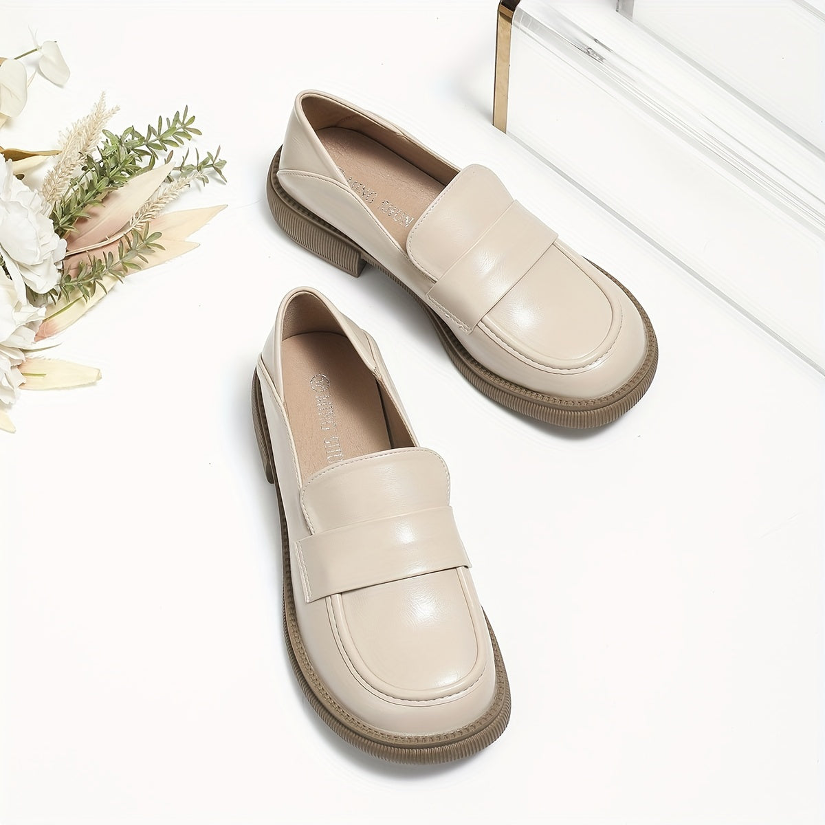Women's Round Toe Loafers Soft Sole Chunky Shoes