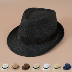 Vintage Jazz Fedora Cap Trilby Hat Straw Sun Hat