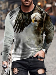 Eagle Print Men's Long Sleeve Vintage T shirt For Autumn