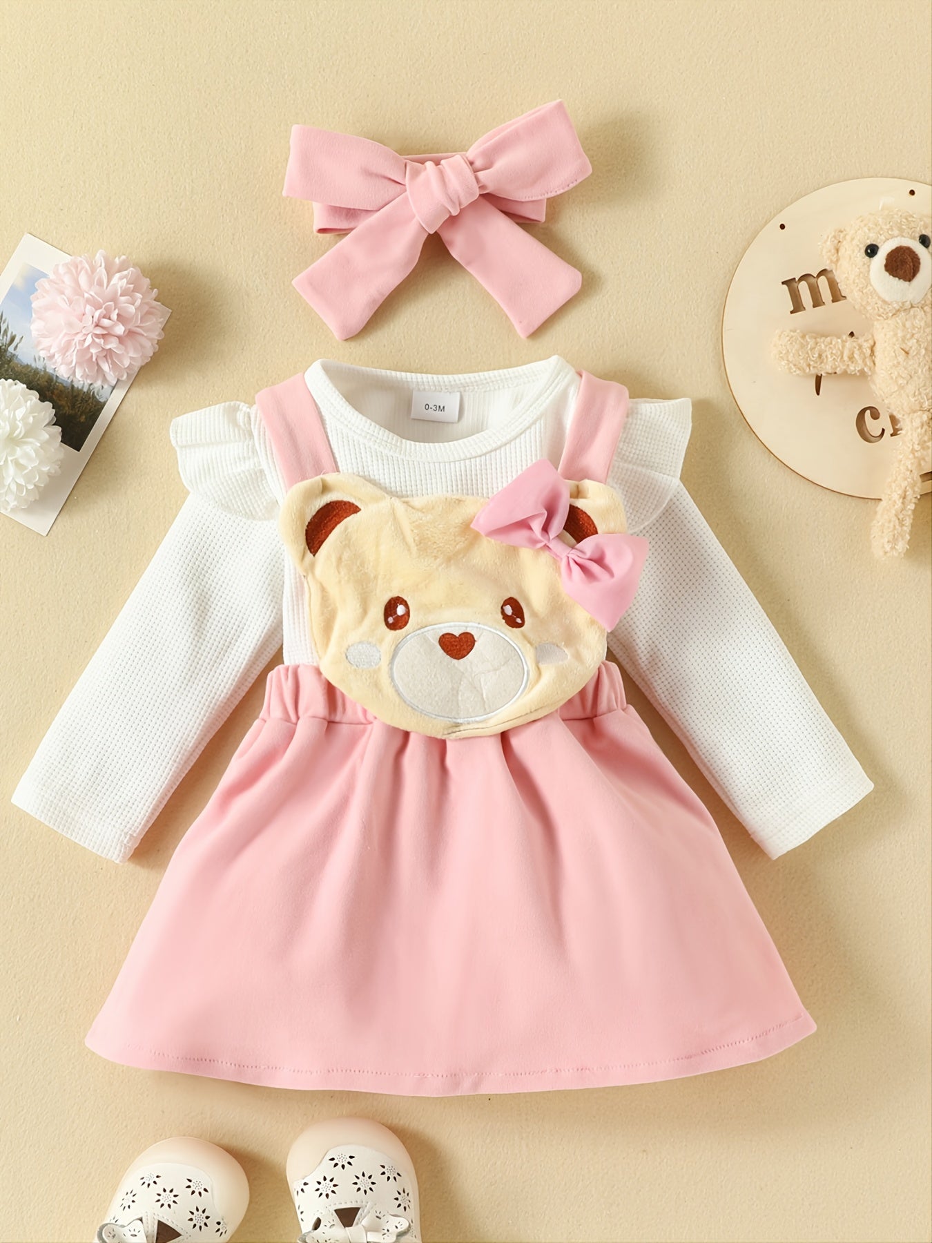3pcs Newborn Baby Girls Rompers & Suspender Skirt Set