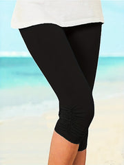 Ruched Skinny Capris Leggings Elastic Waist Crop Leggings