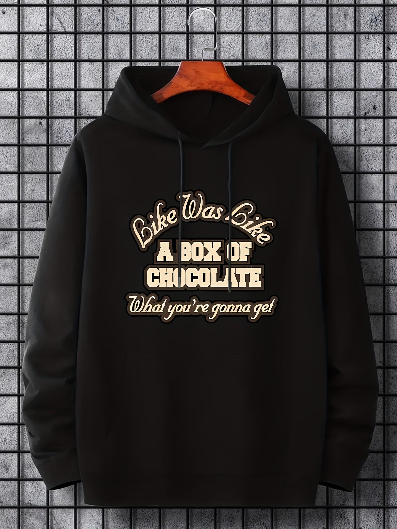 Men's Chocolate Print Hoodie, Drawstring Sweatshirt