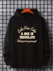 Men's Chocolate Print Hoodie, Drawstring Sweatshirt