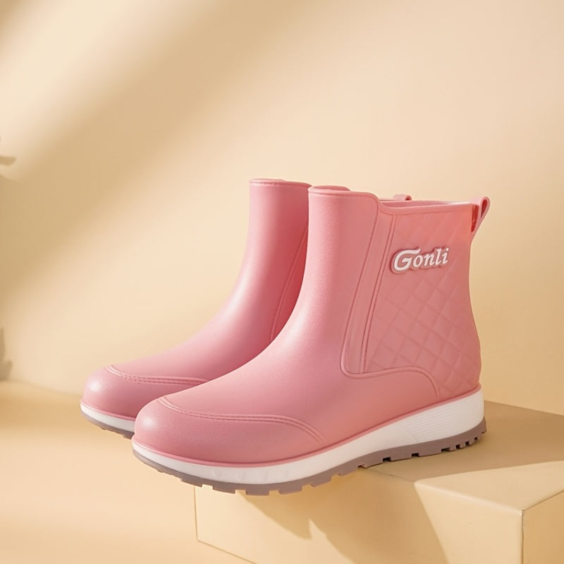 Women's Solid Rain Boots Slip On Round Toe High Non-slip Wear-resistant