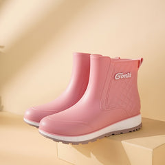 Women's Solid Rain Boots Slip On Round Toe High Non-slip Wear-resistant