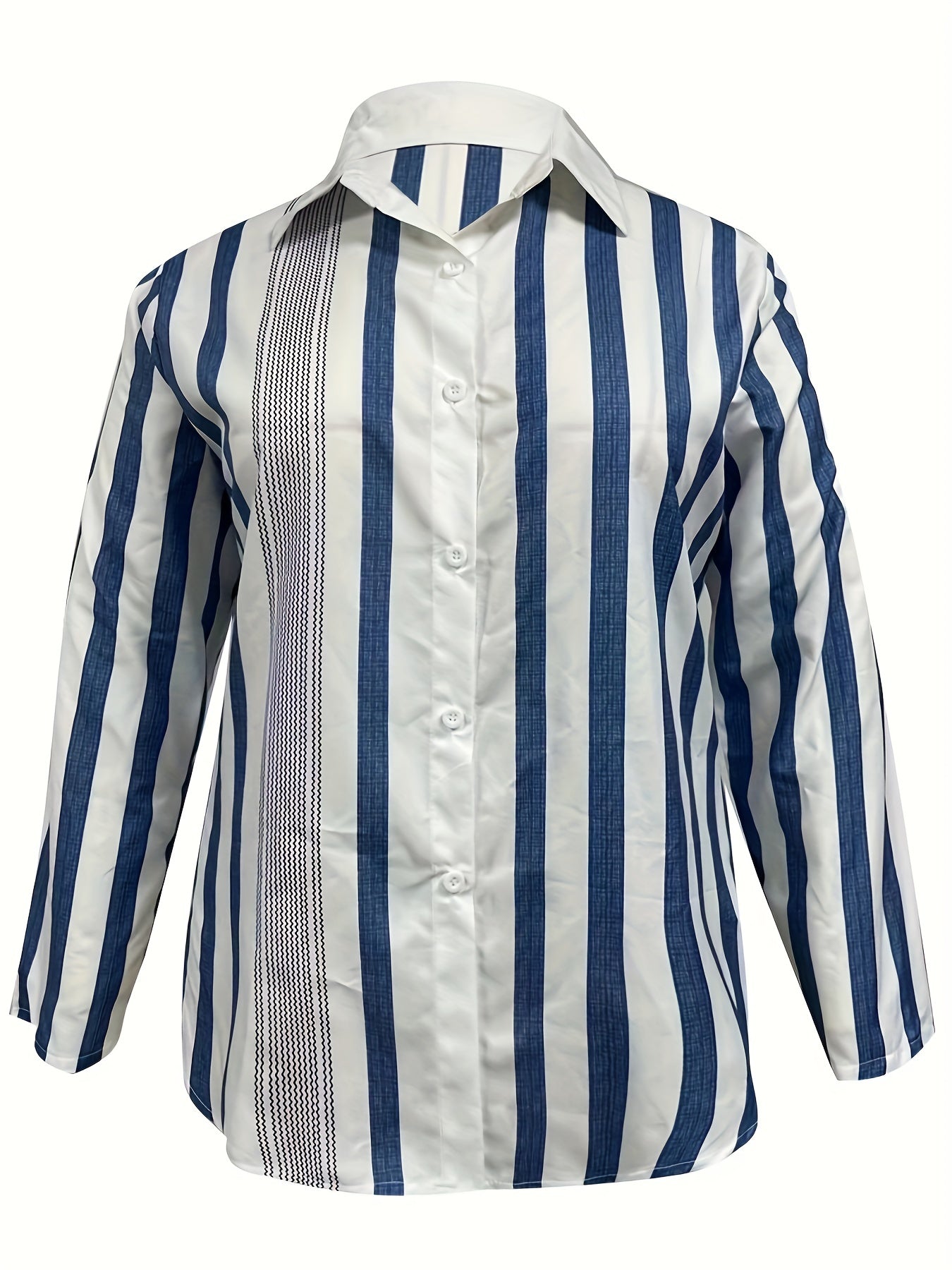 Stripe Print Button Up Long Sleeve Top