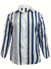 Stripe Print Button Up Long Sleeve Top