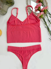 Solid Bra & Panties Soft Wireless Bralette & Thong Panties Set