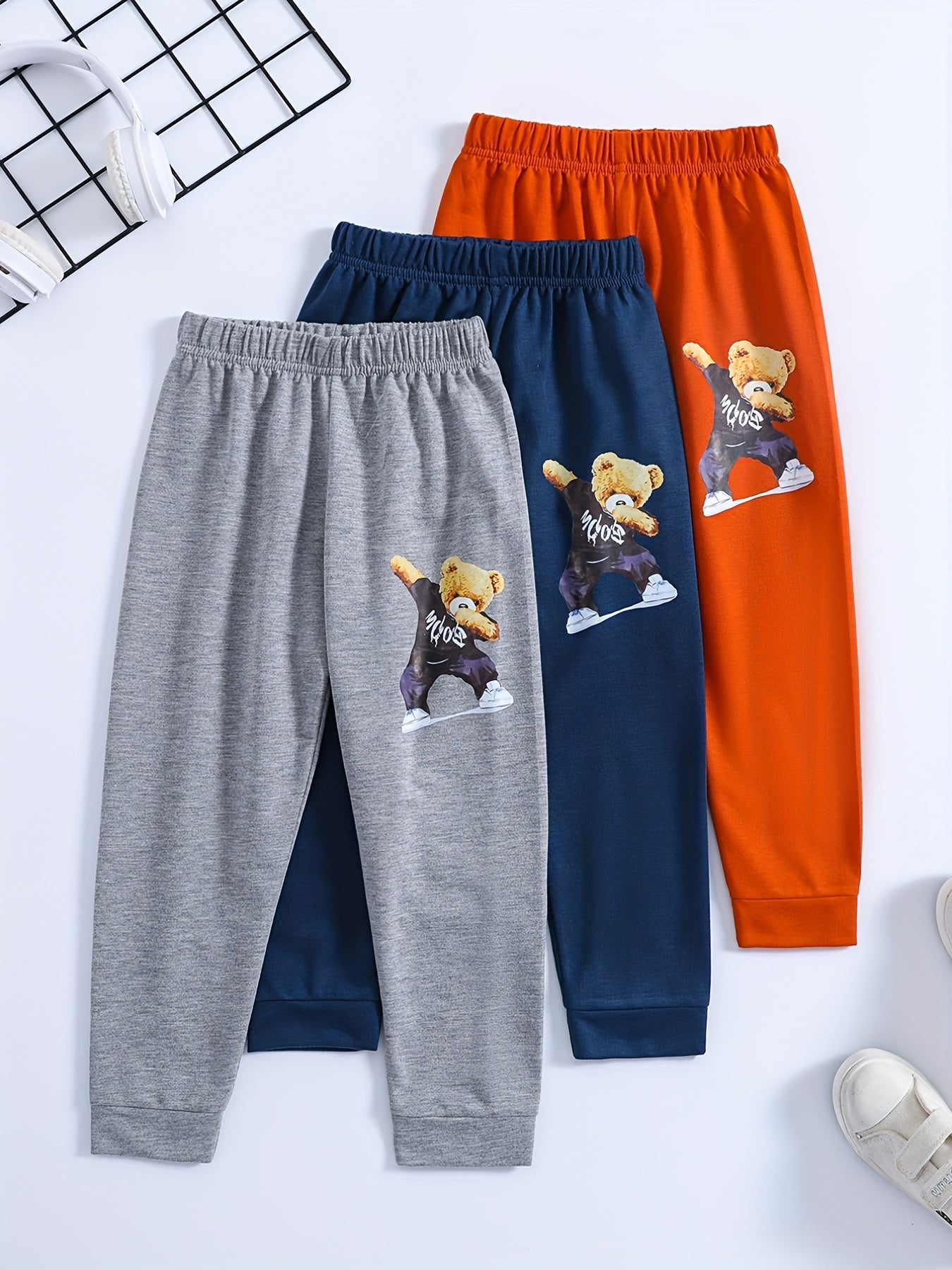 Kid's Bear Print Sweatpants Elastic Waist Sports Clothes