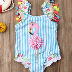 Toddler Girls Flamingo Embroidery One Piece Swimsuit