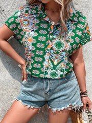 Boho Blouse Women's Plus Tribal Print Polo Neck Blouse