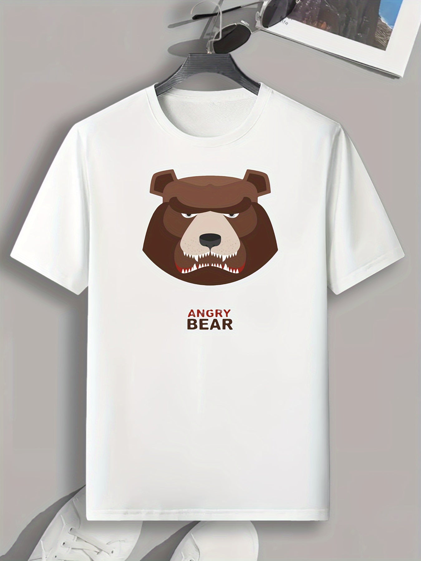Angry Bear Pattern Print Men's Comfy Sports T-shirt Graphic Tee