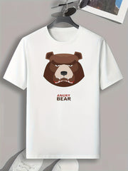 Angry Bear Pattern Print Men's Comfy Sports T-shirt Graphic Tee